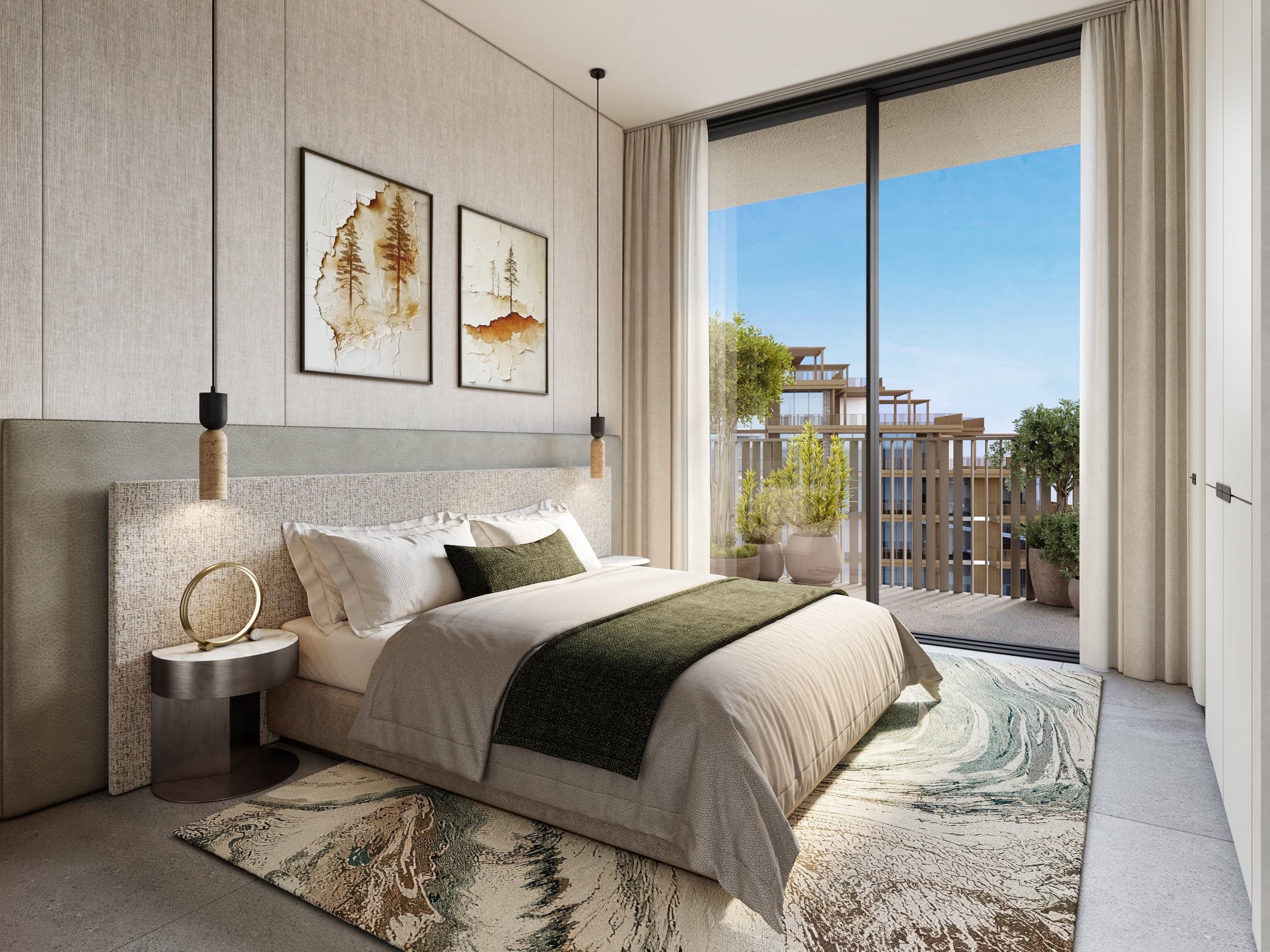 An Arancia Yards bedroom opening onto a private balcony.
